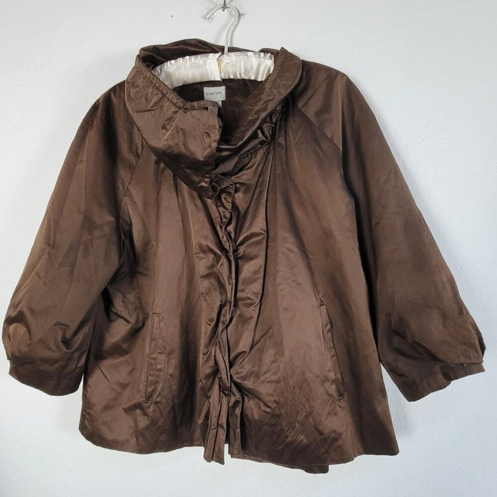 Chico's Women's Brown Metallic Jacket Size 3 Lined Pockets Lightweight Outerwear